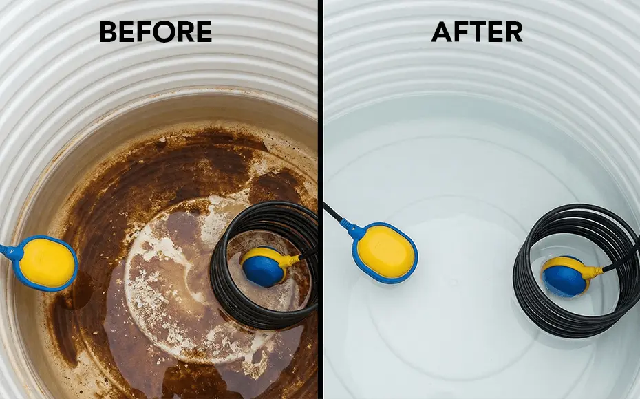 Tank cleaning before and after